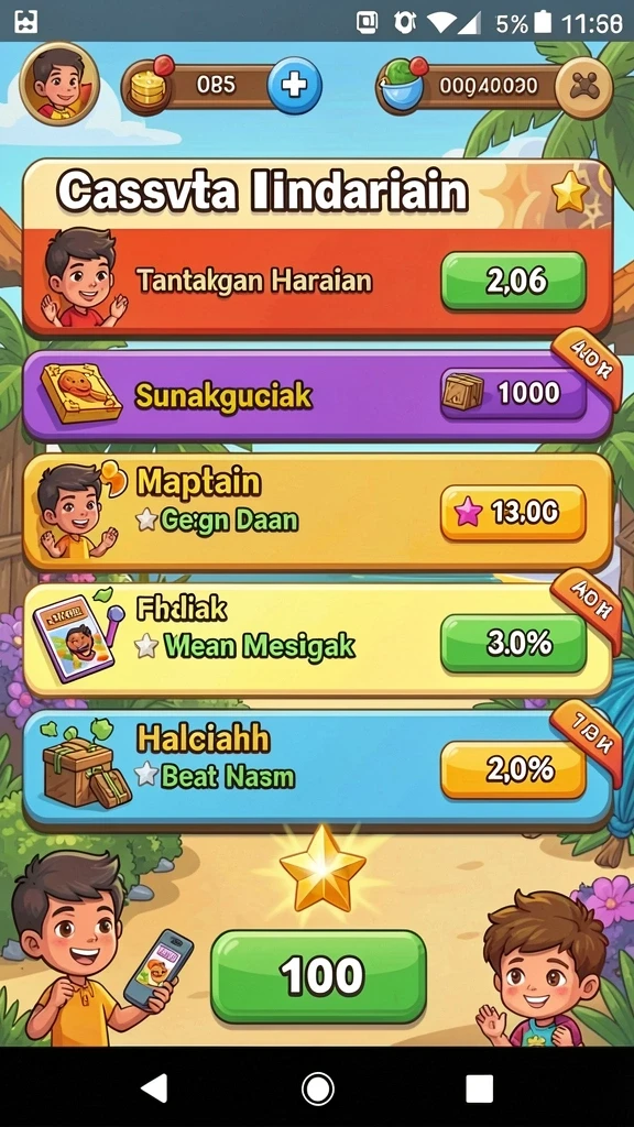 Grafis warna-warni yang menarik perhatian.