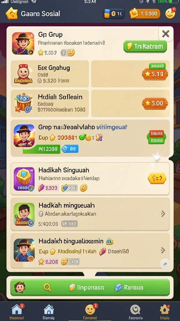 Screenshot menunjukkan fitur sosial dengan interaksi antar pengguna.